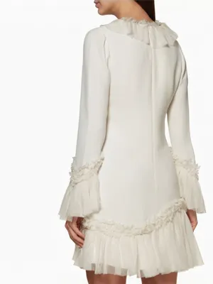 Alexis Barbara Azura Ivory Bell Long Sleeves V-Neck Ruffle Mini Dress Boho Sz M thumbnail 2