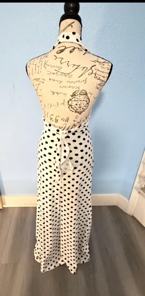 SHEIN Polka Dot Halter Maxi Dress with Rosette Accent - Size M (US 6) thumbnail 7