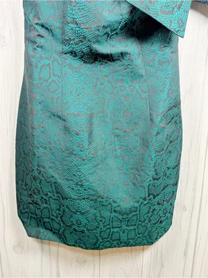 NWT WNTRMSE Green & Black Henna Dress Jacquard One Shoulder Bow Accent,‎ Size 2 thumbnail 3