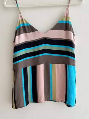 ZARA Women’s Multicolor Striped Asymmetrical Spaghetti Strap Tank Top, Size Med thumbnail 12
