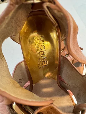 Michael Kors Tan Leather Strappy Buckle Kitten Heels Womens 6.5 Y2K Dressy thumbnail 8