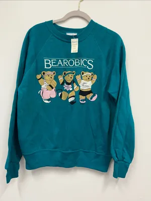 Vintage Mervyn's Teal Crewneck Sweater - Graphic Bear Fitness Design size L thumbnail 1