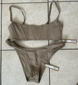 SKIMS NWT Micro Corset Bikini Top - Desert and Bottom cheeky tanga size S thumbnail 1