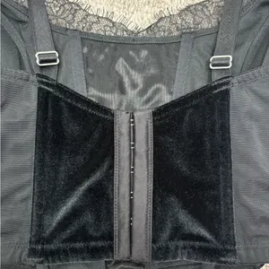 Victoria Secret black velvet corset top with mesh sides‎ and lace detailing thumbnail 4