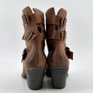 BCBGeneration Toni Ankle Boots Brown Leather Buckle Moto Booties Womens 9M EUC thumbnail 5
