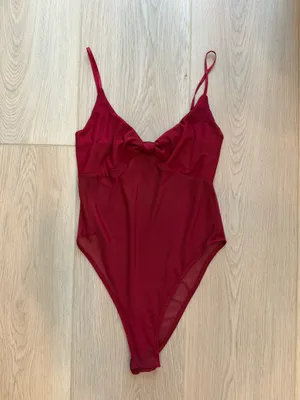 Boohoo Sheer Burgundy Bodysuit with Spaghetti Straps thumbnail 2