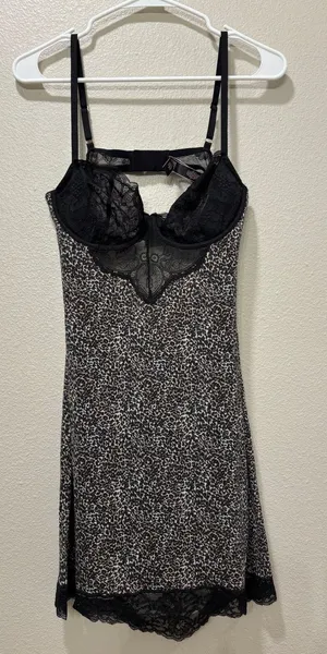 Victoria's Secret Leopard Print Lace Trim Underwire Slip Dress Black Y2K Large thumbnail 1