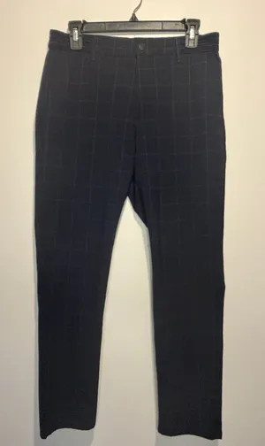 Zara Plaid Print Straight Leg Crop Pants Black White Elastic Waistband SZ M thumbnail 1