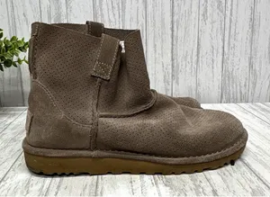Womens Size 38 US7 UGG Classic Brown Suede Perforated Ankle Booties thumbnail 1