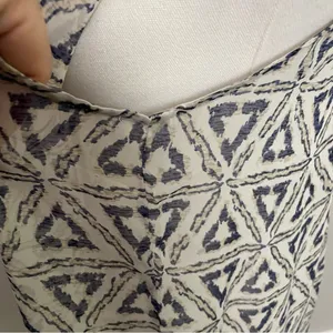 Lumière Top Tunic Sheer Split Neck Collar Lagenlook Geometric Blue Tan Ivory thumbnail 9
