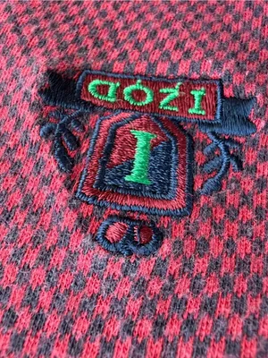 Vintage IZOD Polo Shirt Red Navy Distressed Cropped Long Sleeve 100% Cotton thumbnail 3