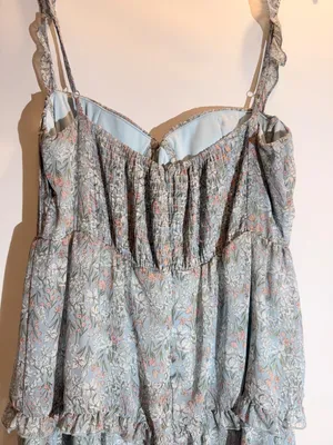 Anthropolgie ASTR The Label Blue Pink Floral Flutter Strap Ruffle Maxi Dress Med thumbnail 4