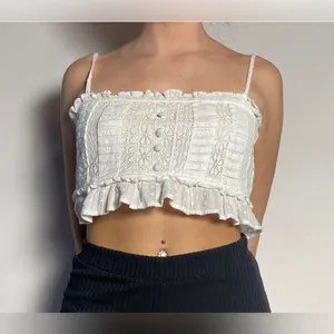 American Eagle White Lace Trimmed Women's Top size M white color thumbnail 1