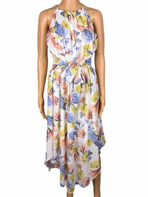 NSR Floral High-Low Midi Dress With Slit Back, Attached Tie, Made in USA Small thumbnail 2