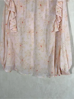 Free People Women’s Cherry Bright Blouse Top Ruffle Neck Sheer in Floral Peach M thumbnail 7
