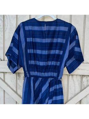 Vintage 70s 80s Short Sleeve Modest Dress Stripes cottagecore granny thumbnail 5