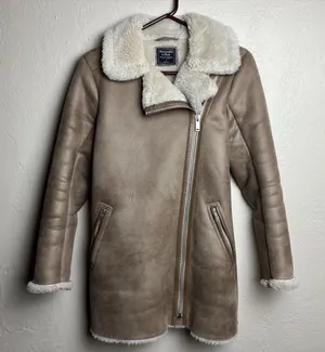 Vintage Y2K Abercrombie Fitch Jacket Womens Small Brown Suede Sherpa Fur 2000's thumbnail 1