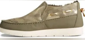 Sperry Moc-sider slip on shoes‎ metallic camouflage women’s size 8.5 faux fur thumbnail 1
