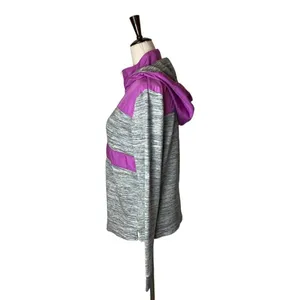 PINK Victoria's Secret Sweatshirt Women XS Purple Gray‎ Hooded Half Zip Retro thumbnail 3