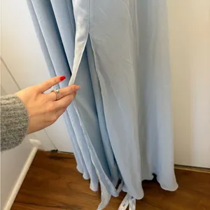 Dessy Stand Collar Halter Maxi Dress Crisscross Open Back Mist Size 2 Bridesmaid thumbnail 10