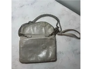 Women's Hobo Daria Leather Shoulder Bag Clutch Small Taupe Silver thumbnail 6