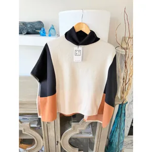 NWT THML Colorblock‎ Poncho Women Black Cream Rust XS thumbnail 2