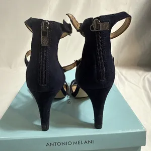 Antonio Melani Navy Suede Shoes Womens 8 M Open Toe Strappy Heels Zipper thumbnail 11