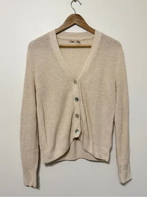 Faherty Miramar Linen Cardigan Sweater Size Medium Button Cream Natural thumbnail 2