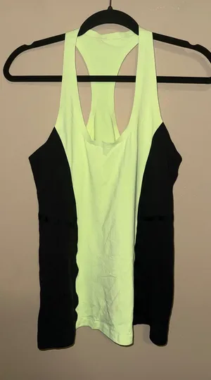 Lululemon Racerback Tank Top Neon Lime Green Black Colorblock Women Athletic M thumbnail 1