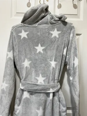UGG Miranda Robe Grey/White Stars Hooded Cozy Fleece Plush Long Sleeve thumbnail 5