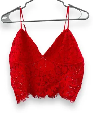 Bardot Sienna Ruby Red Floral Lace Bralette Sleeveless Crop Top Size‎ L thumbnail 1