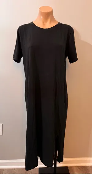 J. Crew Factory Black T-shirt Midi Dress Medium Slit thumbnail 1