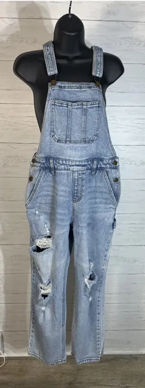 LOVE FIRE Distressed Denim Overalls XS womens thumbnail 1