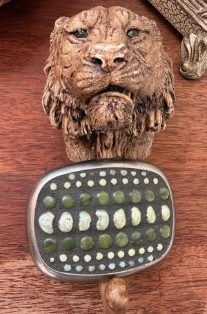 Western Boho Silver Gemstone Belt Buckle Pearls, Jade, Green Garnet, Chrysoprase thumbnail 1