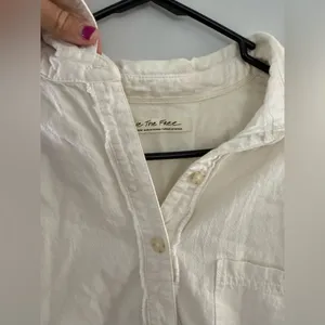 Free People Over Size Button Down Shirt Flannel Blouse Cotton White Cream Size M thumbnail 6