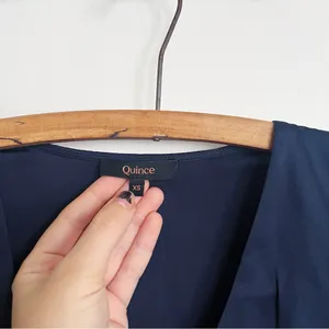 Quince • Washable Stretch Silk Puff Sleeve Mini Dress navy blue v neck thumbnail 5