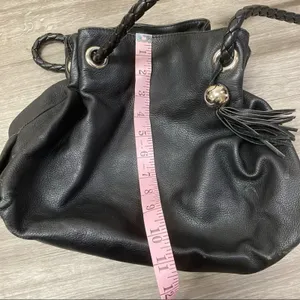 Furla Black Pebbled Leather Drawstring Hobo Shoulder Bag Tassel thumbnail 9