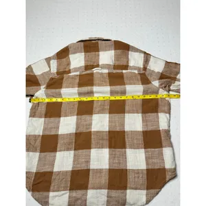 American Eagle Brown White Plaid Button Up Flannel Shirt Size Medium 100% Cotton thumbnail 5