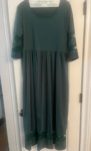 Dark Green Midi/Maxi Dress with Sheer Trim thumbnail 1