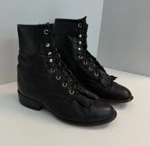 Vintage Laredo Boots Leather Ankle Lace Up Kiltie Steampunk Western Rodeo Black thumbnail 1
