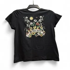 No Bad Days Floral Skeleton Crop Tee - Black thumbnail 1