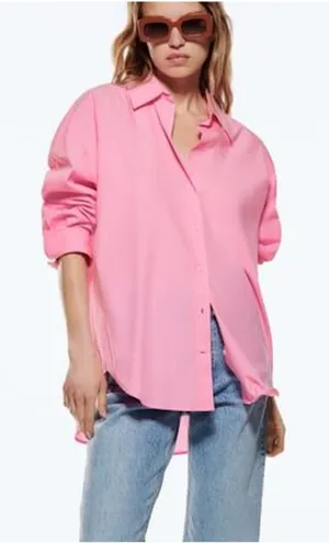 ZARA Poplin Button‎ Down Shirt Pink X-Small thumbnail 1