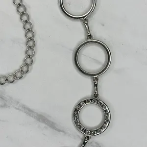 Rhinestone Open Hoop Circle Silver Tone Chain Link Belt One Size (OS) ✨ thumbnail 5