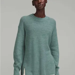 Lululemon Merino Wool-Blend Ribbed Crewneck Sweater Heathered Tidewater Teal Sz2 thumbnail 2