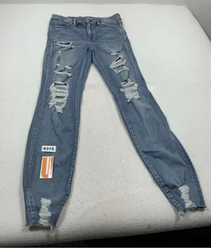 Womans Excellent American Eagle Jegging Distressed Stretch Blue Jeans Size 10 thumbnail 1