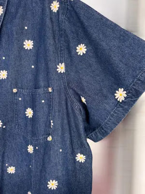 Vintage The Quacker Factory Women’s 3X Daisy Blue Denim Zip Up Top Grandmacore thumbnail 5