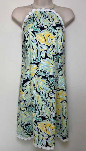 Crown & Ivy Women Cayo Coco Shift‎ Dress 10 Halter Neck Tropical Resort Iguana thumbnail 1