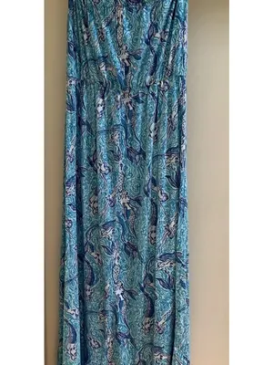 Lilly Pulitzer Marlisa Nice Tail Mermaid Maxi dress strapless blue medium Pima thumbnail 4