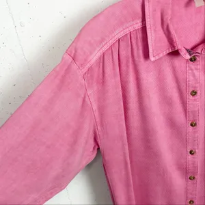 Anthropologie Pilcro Boyfriend Button Down Shirt Viscose Pocket Pink Size Small thumbnail 5