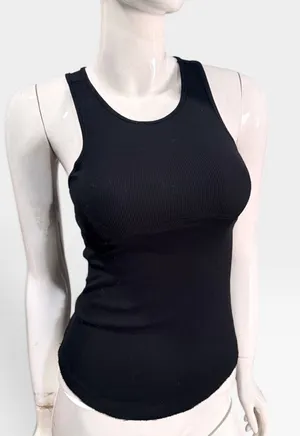 Free People Black Skinny Ribbed Open Back Tank Top Small OB848606 thumbnail 1